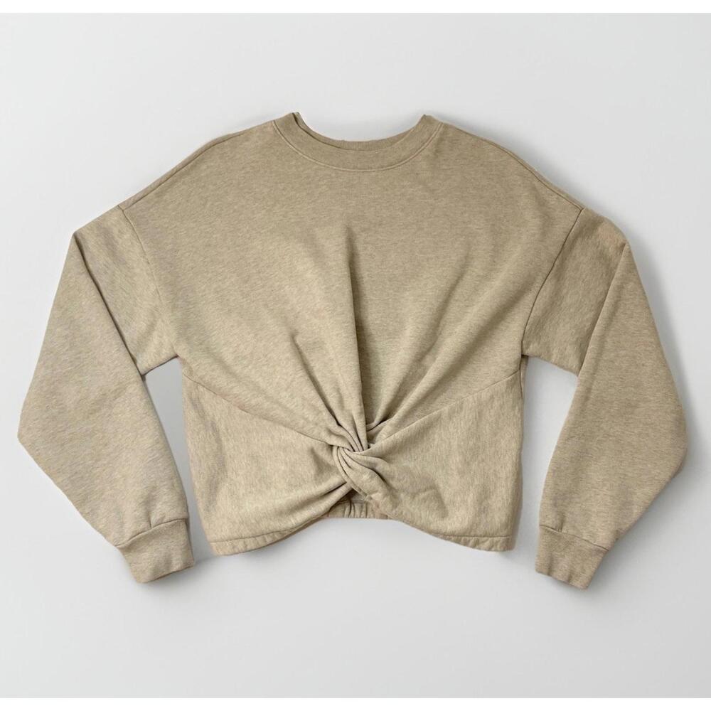Frame Womens Tops Small Twist Front Terry Cloth Lined Sweatshirt Oatmeal Heather